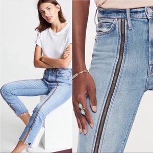MOTHER Denim: High Waisted Rascal Zip Step Fray in Misbeliever